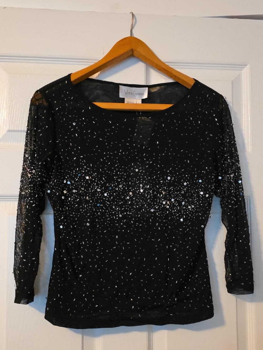 Vera Cristina Black Sequin Party Top